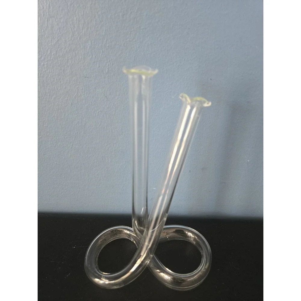 Double Tube Bud Infinity #8 Clear Art Blown Glass Propagation Vase Ruffled Top